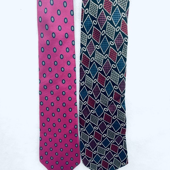 Lot of 2 Christian Dior Necktie All Silk Pink USA/ Bugatti 100% Silk - Picture 5 of 14